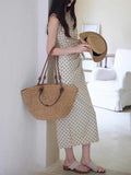 2026 Summer [Pine Moon] High-Level Temperament Wave Dot Dress Female Side Linen Cotton Dress