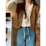 Korean Blogger Retro Simple Slip Velvet Folded V-Neck Cardigan Outside Vest + Wooden Ear Tie Shirt