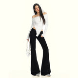 Autumn New Female Black Low-Rise Babes Low-Rise Modified Leg Type Thin Water Wash Small Trumpet Cowboy