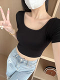 A058# Black French Sweet Hottie Collar Collared Long-Sleeved T-Shirt Red Fried Street High-Waisted Umbilly Short