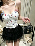 3011# Summer New Sweet Wind Cartoon Print Splicing Sling Sling Vest For Women With Tector Blouse
