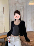 Korean Fashion Suit Solid Color Temperament Long-Sleeved Open Shirt Women In Autumn With Thin Sling Vest Two-Piece Set