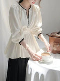 2025 New Spring Unique Super-Looking Temperament Blouse High-End Feeling Small Fragrant Style White Denswear Shirt Woman