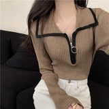 Sensing Color Half Zippered Sweater Women's Autumn And Winter Dongguan Dalang Bottom Slim Slim Thin Knitted Shirt Top Women's Clothing
