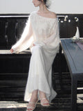 Tender One-Word Lace Horse Seaweed Top With Knitted Half-Dress Two-Set Set