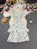 Tea Rest Orange Truss Skirt Summer New Waists Thin Sweet First Love Collar Broken Flowers Big Swing Dress