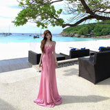 French Temperament Pure Dopamine Girl Powder Irregularly Drifted Tail Sling Long Skirt Atmosphere Feel Holiday Fairy Skirt