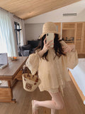 Early Summer Small White Flowers High Linen Lace Doll Set Women's Summer Thin Casual Shorts