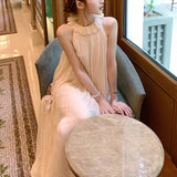 Capri Midsummer Man Silk Embroidered Petrithed Neck Dress Sweet Sling Dress Girl Summer Dress