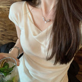 Middle Ancient Fragrant Hyssun ~ Tiansi Silk Silk Collar Small Knitting 5 Color Short-Sleeved Top Female Design Sense Niche