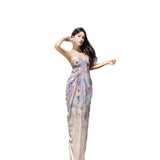 2025 Purple Gradient Print Sling Skirt Beautiful Fairy Gas Out Of The Holiday Dress Elastic Mesh Yarn