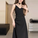 Sensing Spring And Autumn Black Sling Dress 2025 Long Dress Women's New French Style