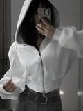 Street High-End Hooded Hoodie Women's Spring And Autumn Short-Term Thin Cash Waist Temperament Zipper Lazy Wind BF Coat