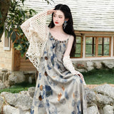 New Chinese Sling Dress Ink Painting Tie-Dye Small Design Of National Style Dress Holiday Style Photo Skirt