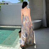 French Retro Oil Painting Gentle Broken Flowers To Take The Sling Belt To The Waist Dress Seaside Holiday Dress Summer