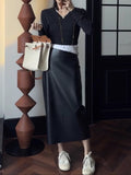 High-Rise Leather Skirt Woman Spring Autumn New After The Opening Fork Long Small Straight One-Step Skirt PU Leather Half-Dress Woman