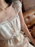 Mint Jasmine Jasmine Celyt French Lace Jersey Girl Summer New Square Collar Short-Sleeved Top