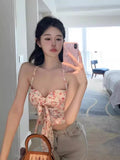 Summer Design Fragile Flower Strap Hanging Neck Sling Vest Female Pure Sweet And Sexy Short-Scared Back Coat