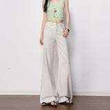 Light Gray Lazy Wind High-Waist High-Waist Elastic Micro-Tpeaker Jeans Women 2026 Spring New Thin Temperament Trumpet Trousers