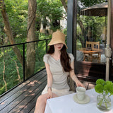 Middle Ancient Fragrant Hyssun ~ Tiansi Silk Silk Collar Small Knitting 5 Color Short-Sleeved Top Female Design Sense Niche