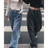 Korean Version Of Chic Street Style Retro To Make Old Adjustable High-Waisted Loose Casual Jeans Trousers