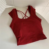 6033 # Dopamine Sling Vest Flying Sleeves Hottie Summer Short Small Design Wear Out-Of-Back