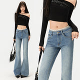 2026 Autumn And Winter New & Heavy Bamboo Section Texture Retro Low-Rise Loose Micro-Tipped Jeans
