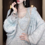 Toronto's Autumn V-Neck Wool Knitted Dress Lazy Sweater Suit Women's Dress