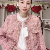 Pink Small Fragrant Wind Inside The Cotton Coat Women's New Winter Coarse Flowers, The Famous Wind Top Women's Coarse Flowers Women's Clothing