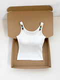 948# Summer New Sweet Lake Beaded Shoulder Strap Design Sling Vest Body-Integrated With Chest Cushions
