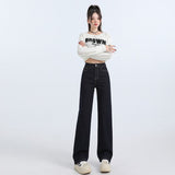 Early Autumn Straight Trousers Jeans Women's Elastic High Waist Thin Fashion Water Wash Black Smoke Tube Trousers Slim Splendlish Spandex