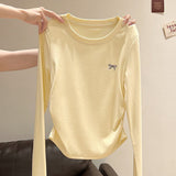 Milk Yellow Long Sleeve Slim Bottoming Shirt T-Shirt Women 2025 Early Autumn New Waist Show Thin Small Man Inside The Coat