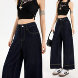 Anti-Wrinkle Fall Loose Broad Legs Do Not Fade Four-Sided Marble Trousers High-Waisted Beads Embroidered Denim Granny Nine