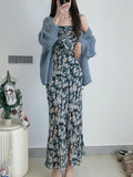 Falling Flower Bloom Crumbs Sling Tacs Dress Women's Summer Vacation To Collect Long-Term