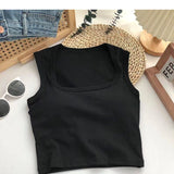 301# Summer New With Chest Cushion Square Collar Wide Shoulder Vest Women Wear Sexy Inside Hottie Breast