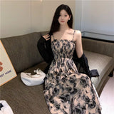 Large-Size French Floral Sling Dress Outside The Hoodie Blouse Hoodie Blouse MM Thin Dress Woman 2025 New Summer Dress