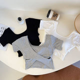 A058# Black French Sweet Hottie Collar Collared Long-Sleeved T-Shirt Red Fried Street High-Waisted Umbilly Short