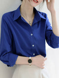 Little Klein Blue Shirt Women Spring And Autumn Simple Temperament Small Loose Shoulder Long Sleeves Blue Shirt