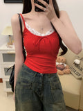 765# Pure Sexual Lace Splicing Pit Sling Sling Vest Woman With Chest Mat Inside Slimming Bottom Shirt