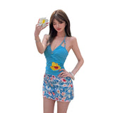 2026 Print Neck Neck Vest Woman To Collect Waist Thin Flower Short Word Half Skirt Holiday Wear