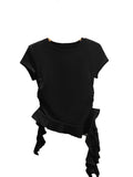 Korean Irregular Lotus Leaf Side Design Sense Short-Sleeved T-Shirt Girls Summer New Slimmed-In Beautiful Tibetan Blouse