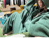 Waffle Knitted Trousers Spring And Autumn New Loose Leisure Lazy Elastic Tight Waist Broad Leg Trousers
