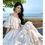 2025 New High-End French Shoulder Oversized Swing Before And After Two Wearing Sanya Travel Holiday Fairy Dress