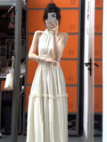 French Gentle Wind White Sleeveless Neck Vest With Joint Dress Women's Summer 2025 New Waist Dress