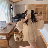 Early Summer Small White Flowers High Linen Lace Doll Set Women's Summer Thin Casual Shorts