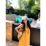 Thailand's Seaside Yunnan Tourism Bohemian Holiday Wearing Yellow Tuxi Atmosphere Sling Dress Woman