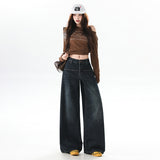 High-Rise Loose Thin Fashion Water Corrugated Broad Leg Pants Women 2025 Autumn New Casual Dredged Jeans