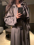 Nine-Headed Windcoe Double Buckle Collar Hanging Temperament Wind Coat Autumn Waist Long British Style