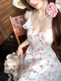 Irregular Out-Of-Shoulder Violet Flower High-End Design Long Dress Fairy Fluttering Dress Small Sleeves Hanging Skirt