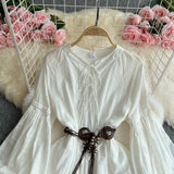 Autumn Dress Muffy Wears Two Sets Of Sweet Lace To Receive Waist Long-Sleeved Dress + Leather Vest
